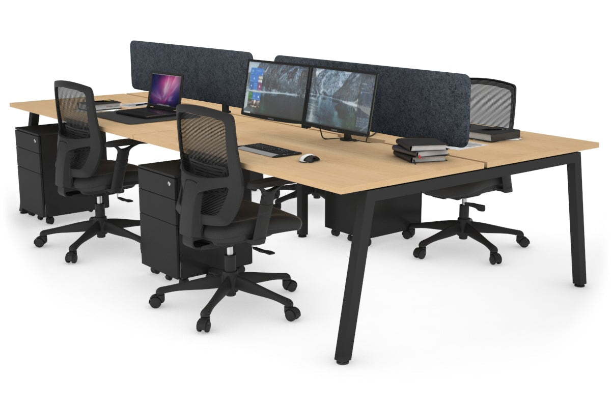 Quadro 4 Person Office Workstations [1800L x 800W with Cable Scallop] Jasonl black leg maple dark grey echo panel (400H x 1600W)