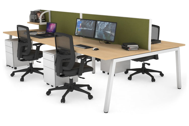 Quadro 4 Person Office Workstations [1800L x 800W with Cable Scallop] Jasonl white leg maple green moss (500H x 1800W)