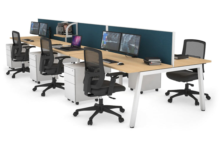 Quadro 6 Person Office Workstations [1200L x 700W] Jasonl white leg maple deep blue (500H x 1200W)