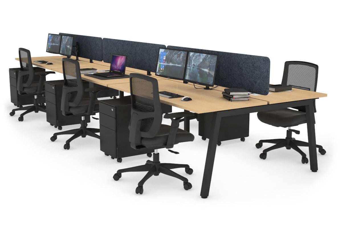 Quadro 6 Person Office Workstations [1200L x 700W] Jasonl black leg maple dark grey echo panel (400H x 1200W)
