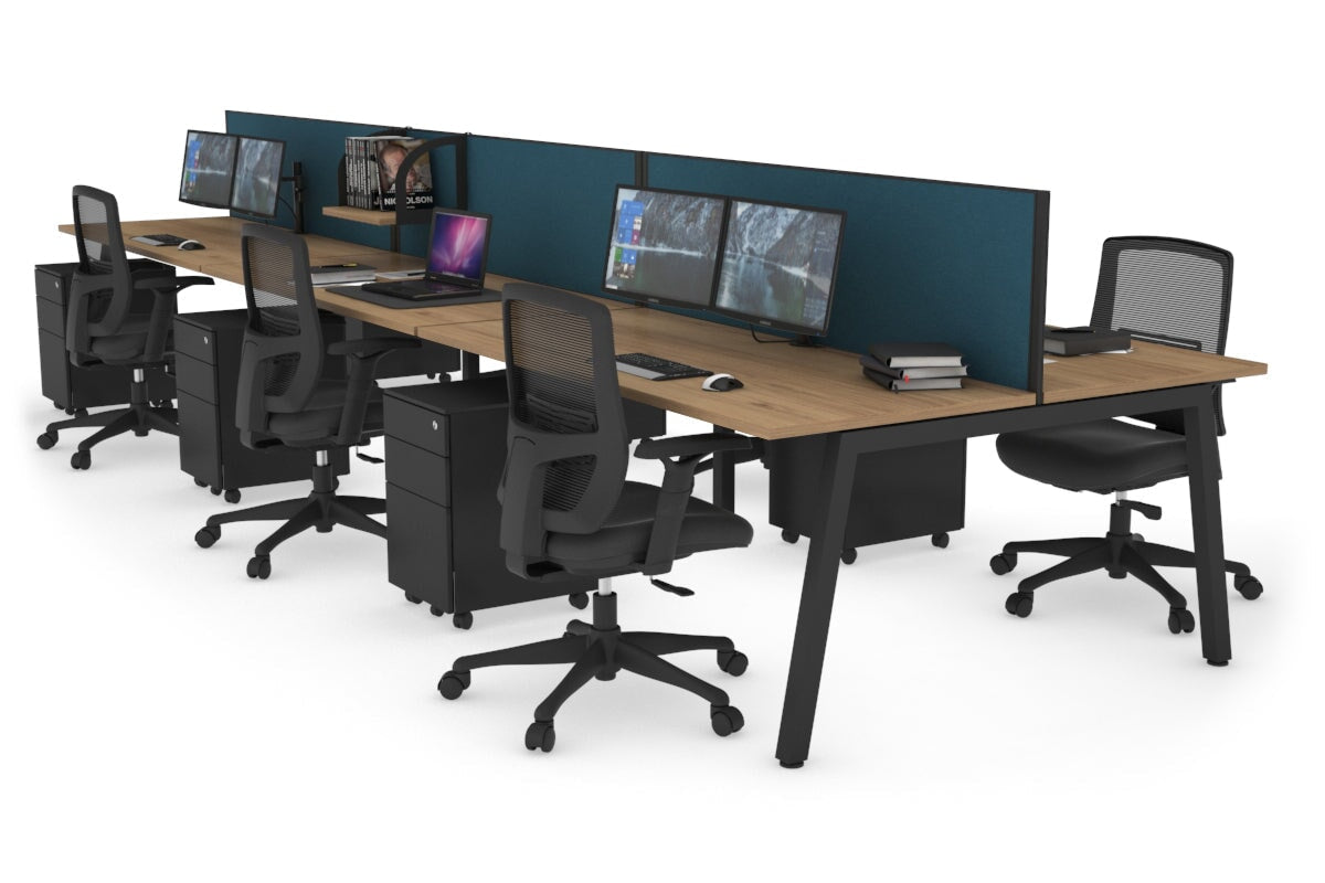 Quadro 6 Person Office Workstations [1200L x 700W] Jasonl black leg salvage oak deep blue (500H x 1200W)