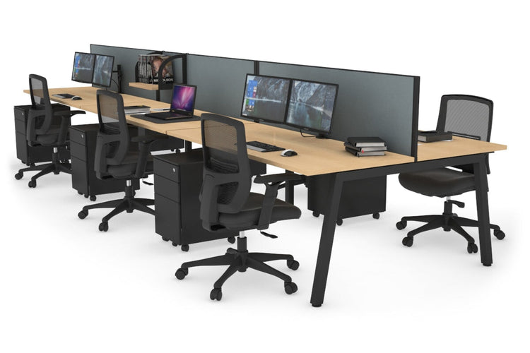 Quadro 6 Person Office Workstations [1200L x 700W] Jasonl black leg maple cool grey (500H x 1200W)
