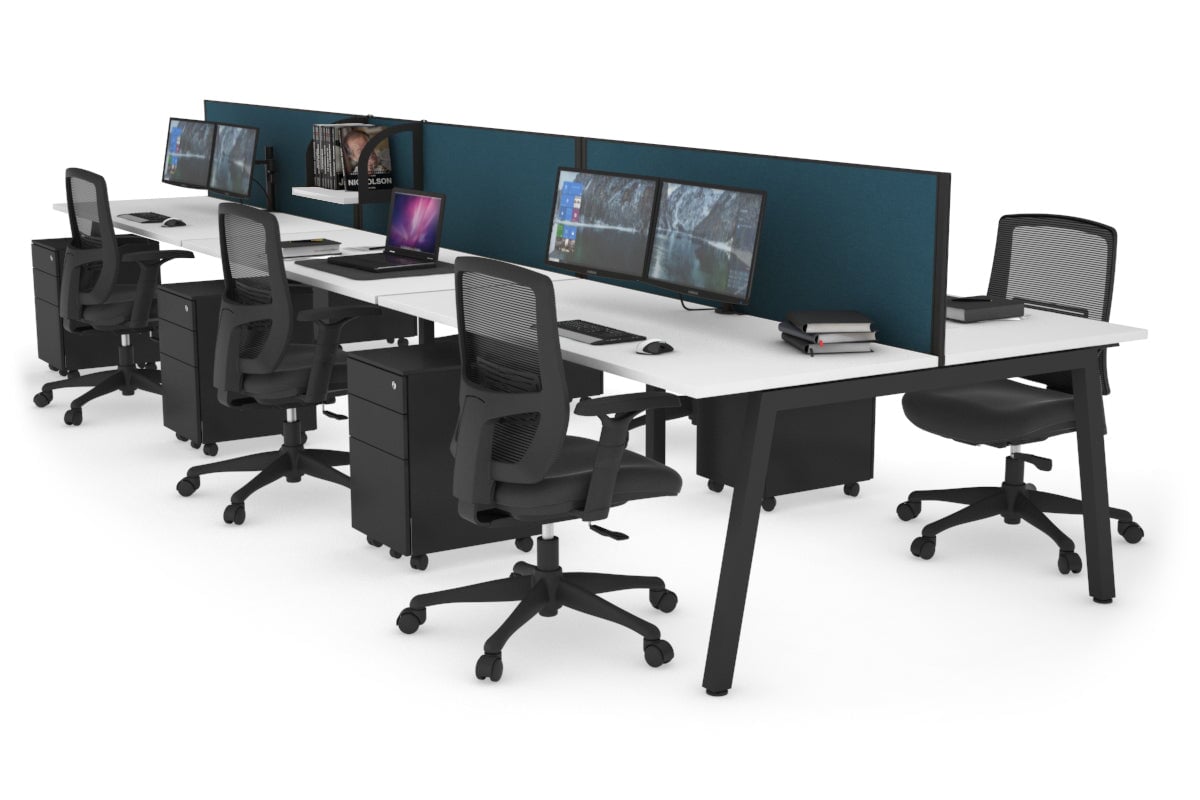 Quadro 6 Person Office Workstations [1200L x 700W] Jasonl black leg white deep blue (500H x 1200W)