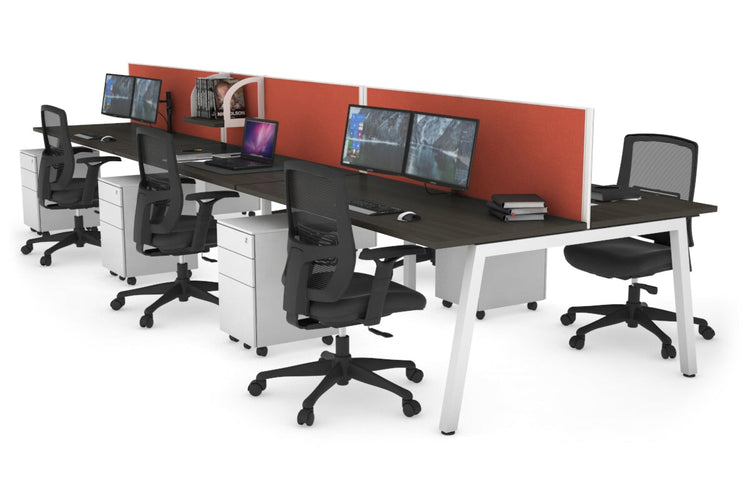Quadro 6 Person Office Workstations [1200L x 700W] Jasonl white leg dark oak orange squash (500H x 1200W)