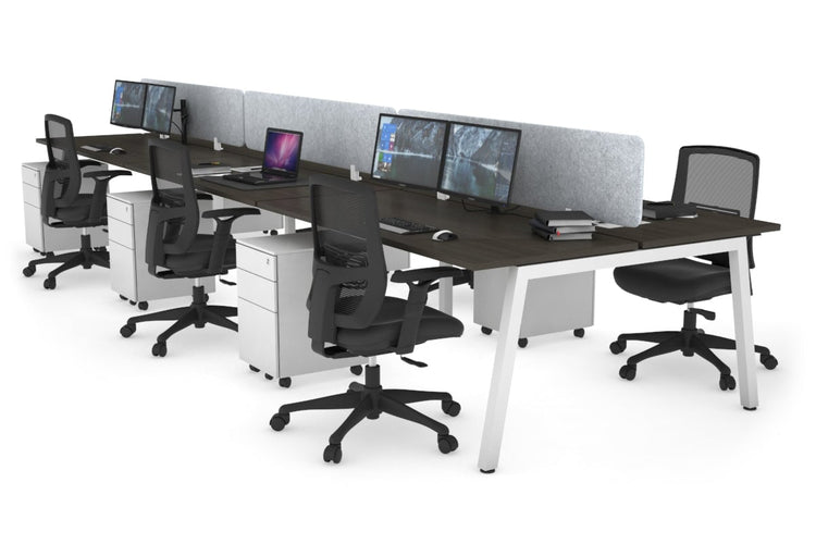 Quadro 6 Person Office Workstations [1200L x 700W] Jasonl white leg dark oak light grey echo panel (400H x 1200W)
