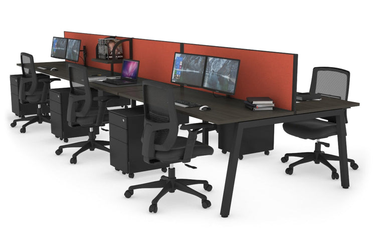 Quadro 6 Person Office Workstations [1200L x 700W] Jasonl black leg dark oak orange squash (500H x 1200W)