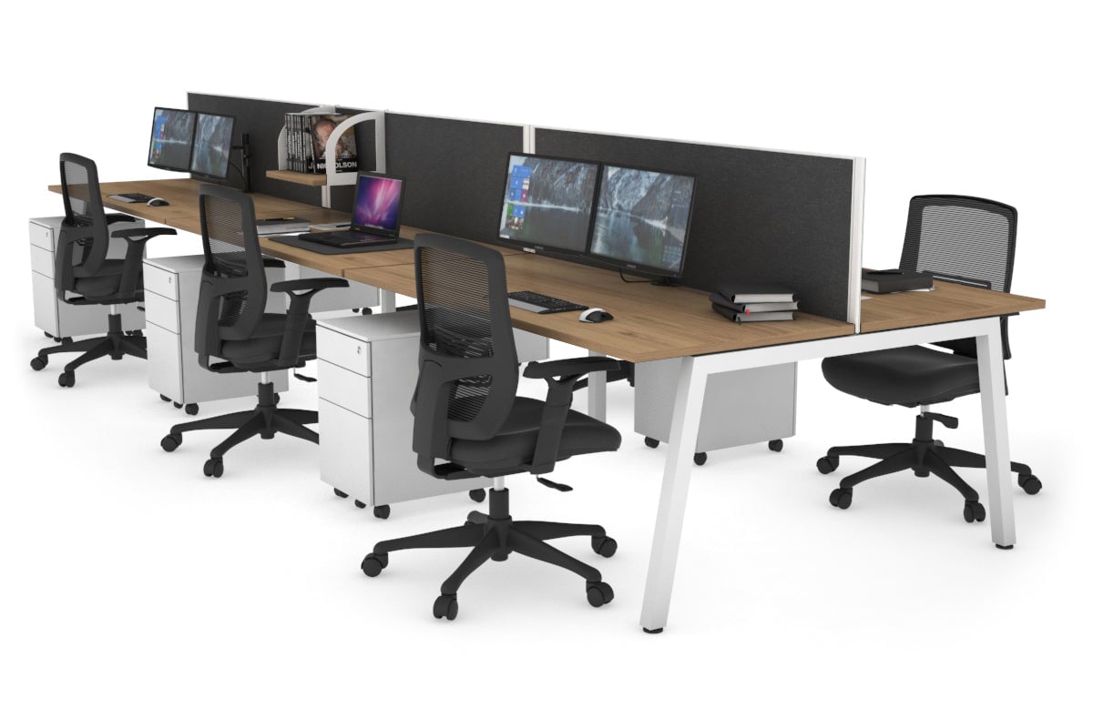 Quadro 6 Person Office Workstations [1200L x 700W] Jasonl white leg salvage oak moody charcoal (500H x 1200W)