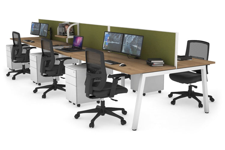 Quadro 6 Person Office Workstations [1200L x 700W] Jasonl white leg salvage oak green moss (500H x 1200W)
