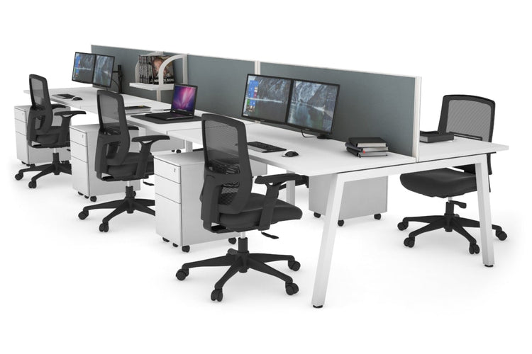 Quadro 6 Person Office Workstations [1200L x 700W] Jasonl white leg white cool grey (500H x 1200W)