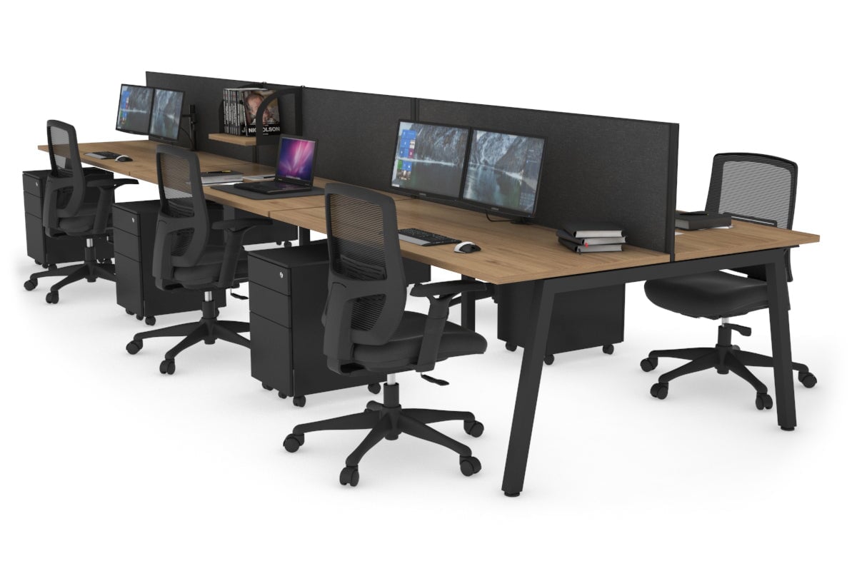 Quadro 6 Person Office Workstations [1200L x 700W] Jasonl black leg salvage oak moody charcoal (500H x 1200W)