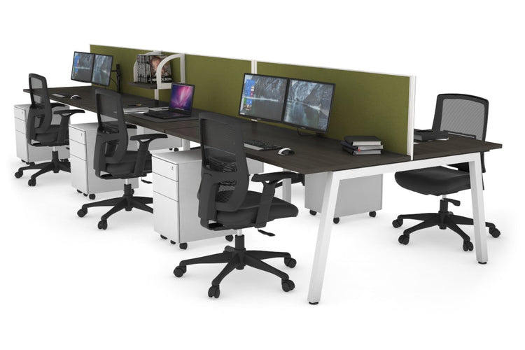 Quadro 6 Person Office Workstations [1200L x 700W] Jasonl white leg dark oak green moss (500H x 1200W)