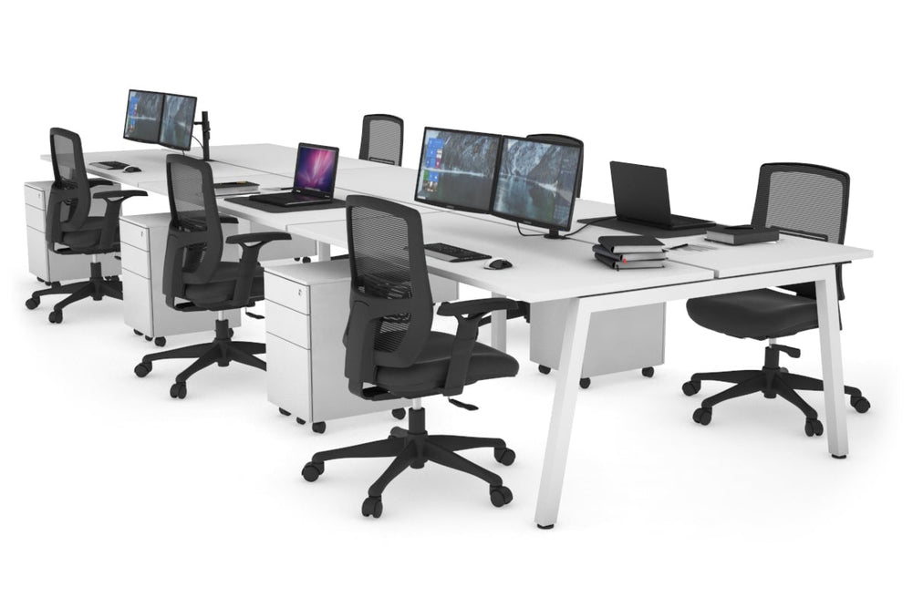 Quadro 6 Person Office Workstation [1200L x 700W]-white leg white none