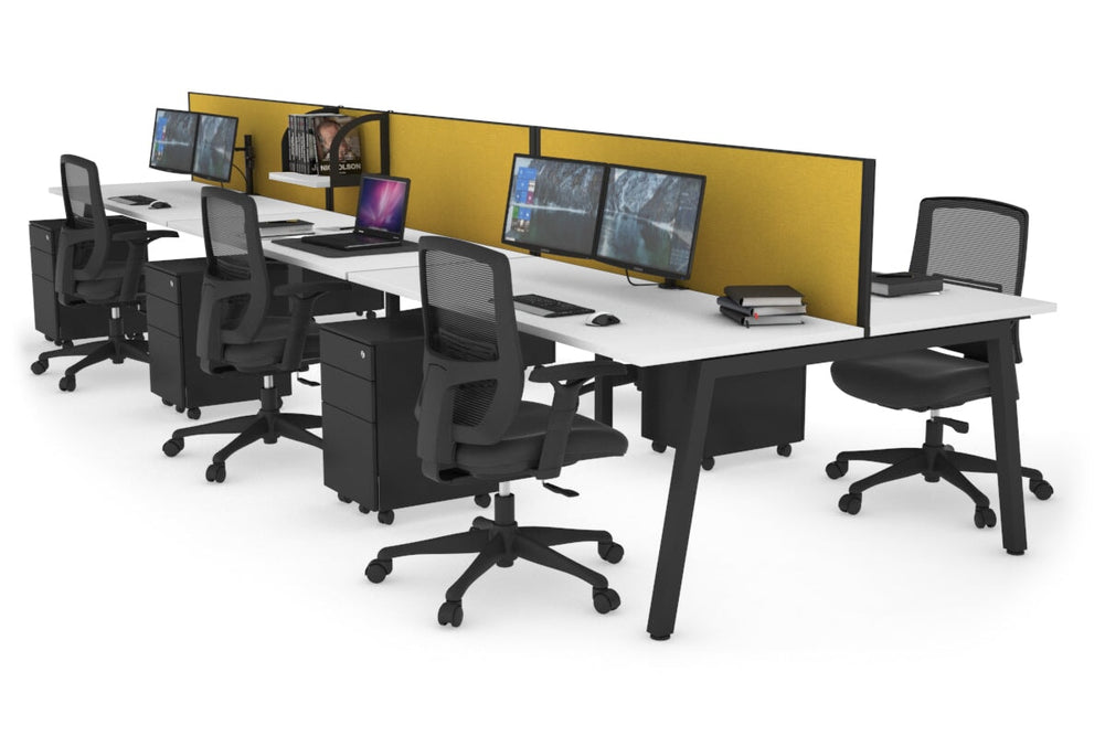 Quadro 6 Person Office Workstation [1200L x 700W]-black leg white mustard yellow (500H x 1200W)