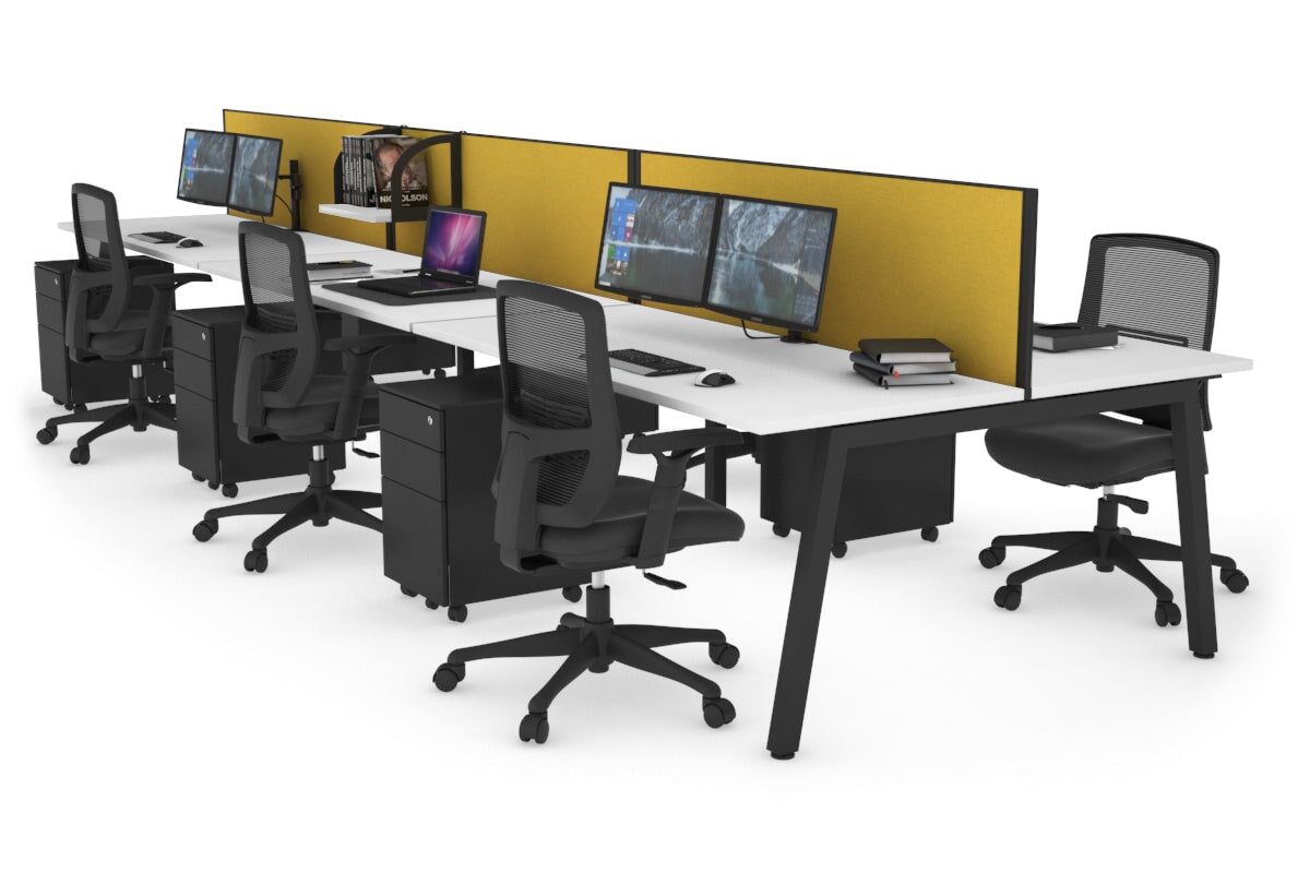 Quadro 6 Person Office Workstations [1200L x 700W] Jasonl black leg white mustard yellow (500H x 1200W)