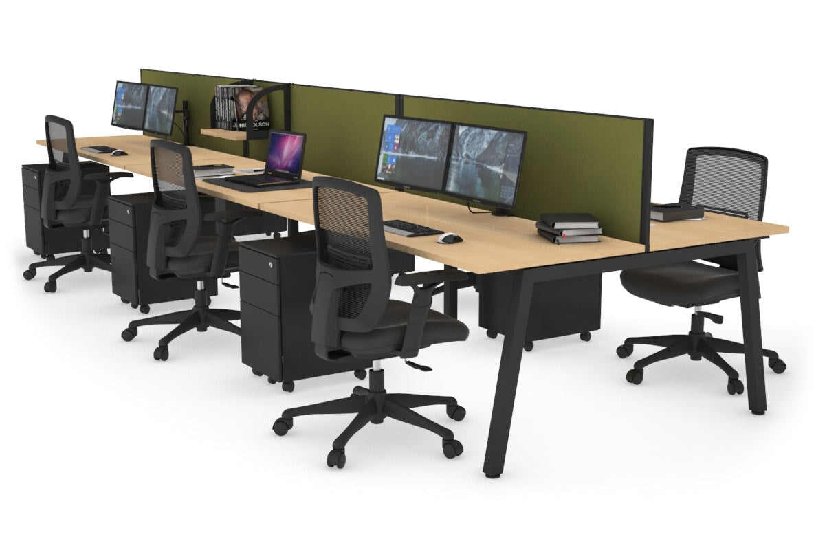 Quadro 6 Person Office Workstations [1200L x 700W] Jasonl black leg maple green moss (500H x 1200W)