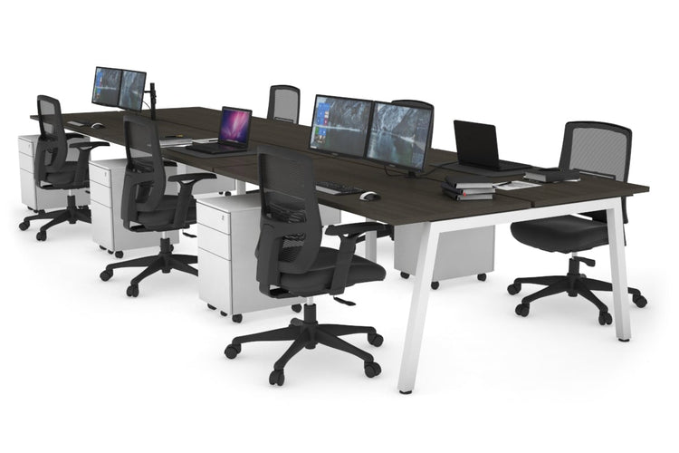 Quadro 6 Person Office Workstations [1200L x 700W] Jasonl white leg dark oak none