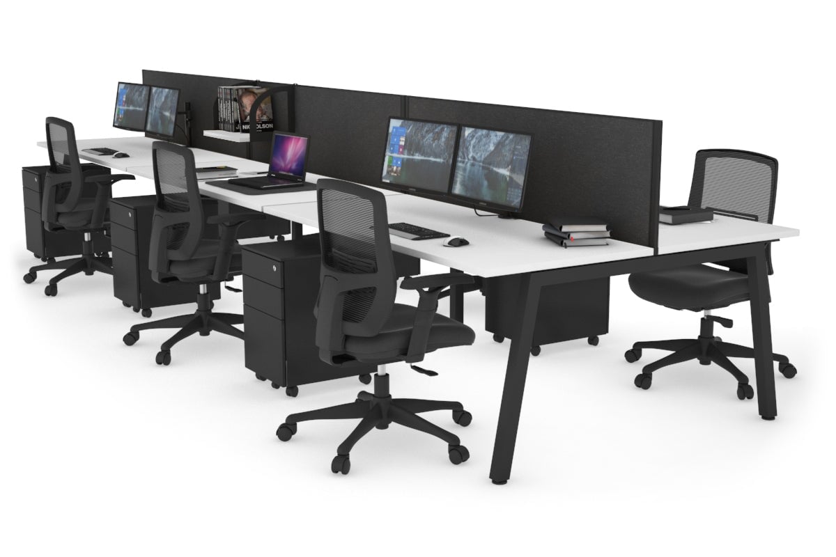 Quadro 6 Person Office Workstations [1200L x 700W] Jasonl black leg white moody charcoal (500H x 1200W)