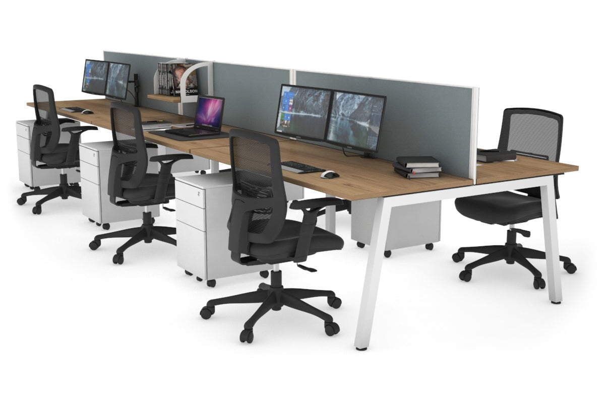 Quadro 6 Person Office Workstations [1200L x 700W] Jasonl white leg salvage oak cool grey (500H x 1200W)