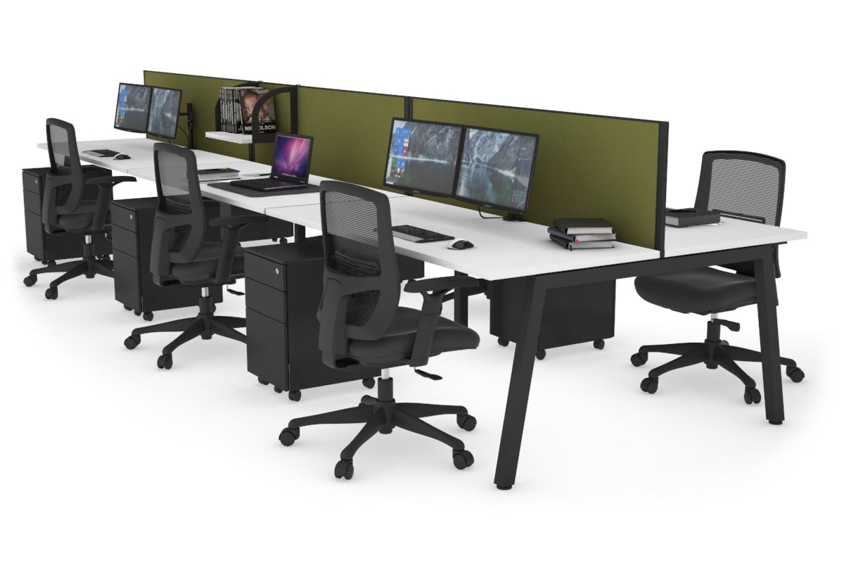 Quadro 6 Person Office Workstations [1200L x 700W] Jasonl black leg white green moss (500H x 1200W)