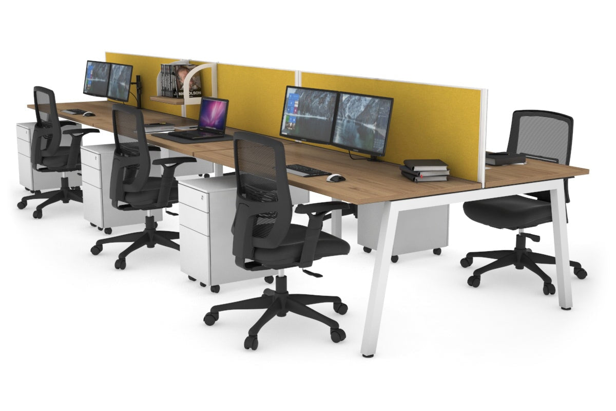 Quadro 6 Person Office Workstations [1200L x 700W] Jasonl white leg salvage oak mustard yellow (500H x 1200W)