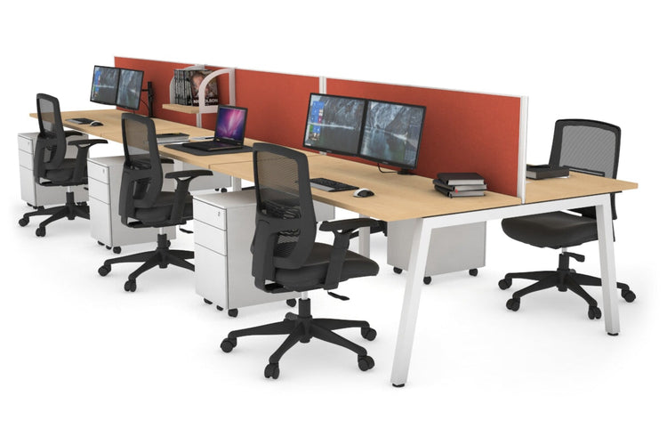 Quadro 6 Person Office Workstations [1200L x 700W] Jasonl white leg maple orange squash (500H x 1200W)
