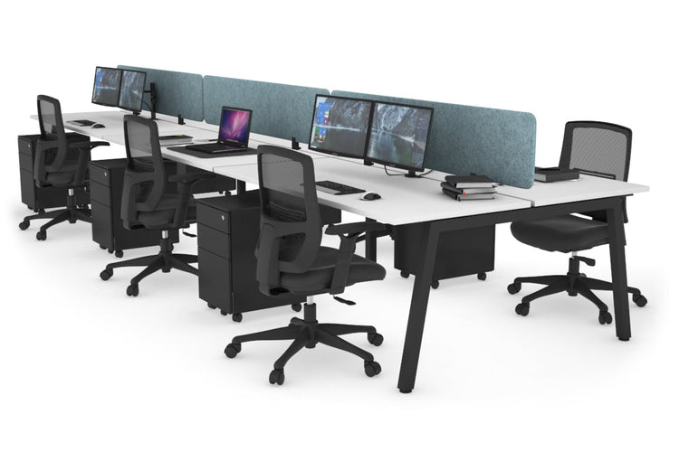 Quadro 6 Person Office Workstations [1200L x 700W] Jasonl black leg white blue echo panel (400H x 1200W)