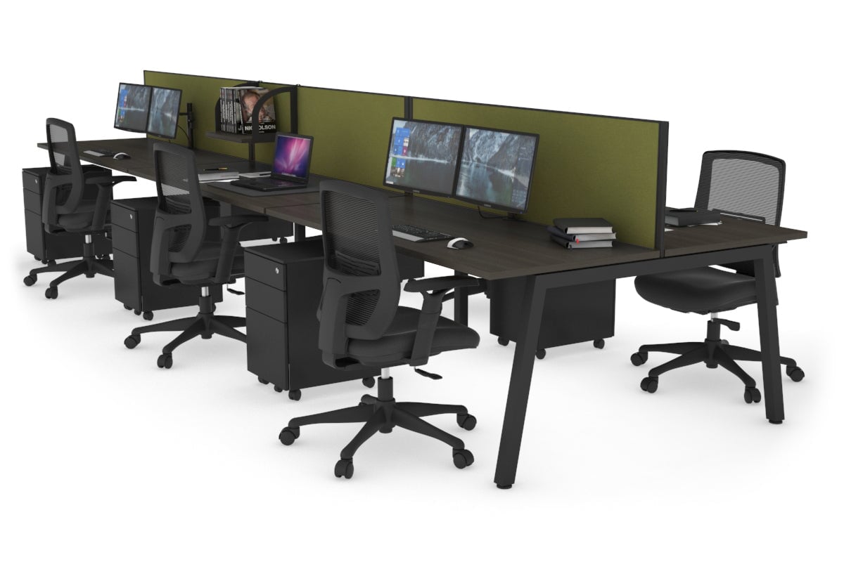 Quadro 6 Person Office Workstations [1200L x 700W] Jasonl black leg dark oak green moss (500H x 1200W)
