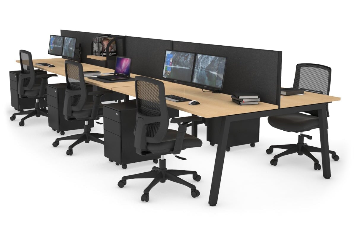 Quadro 6 Person Office Workstations [1200L x 700W] Jasonl black leg maple moody charcoal (500H x 1200W)