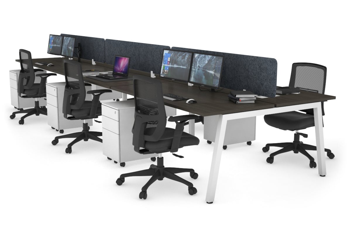 Quadro 6 Person Office Workstations [1200L x 700W] Jasonl white leg dark oak dark grey echo panel (400H x 1200W)