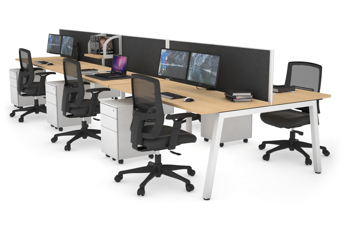 Quadro 6 Person Office Workstations [1200L x 700W] Jasonl white leg maple moody charcoal (500H x 1200W)