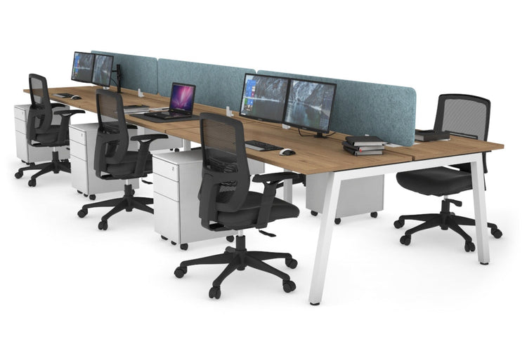 Quadro 6 Person Office Workstations [1200L x 700W] Jasonl white leg salvage oak blue echo panel (400H x 1200W)