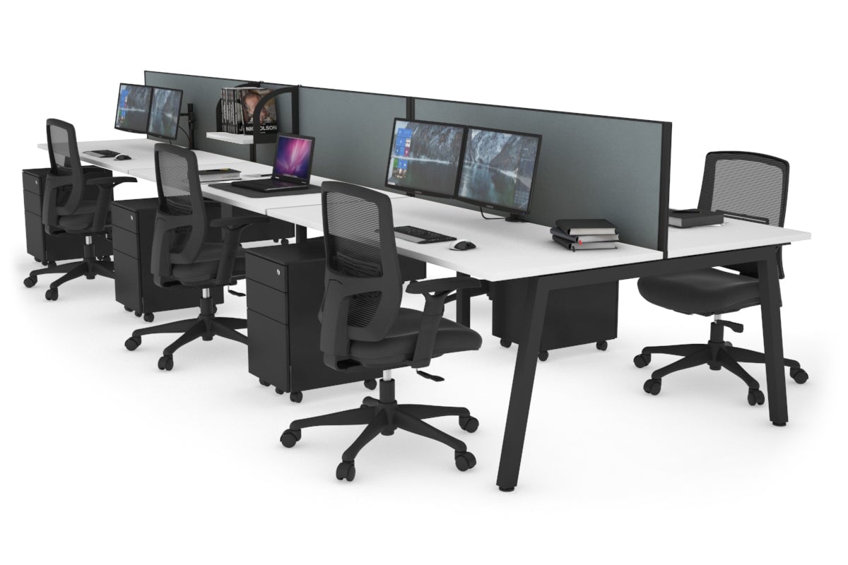 Quadro 6 Person Office Workstations [1200L x 700W] Jasonl black leg white cool grey (500H x 1200W)