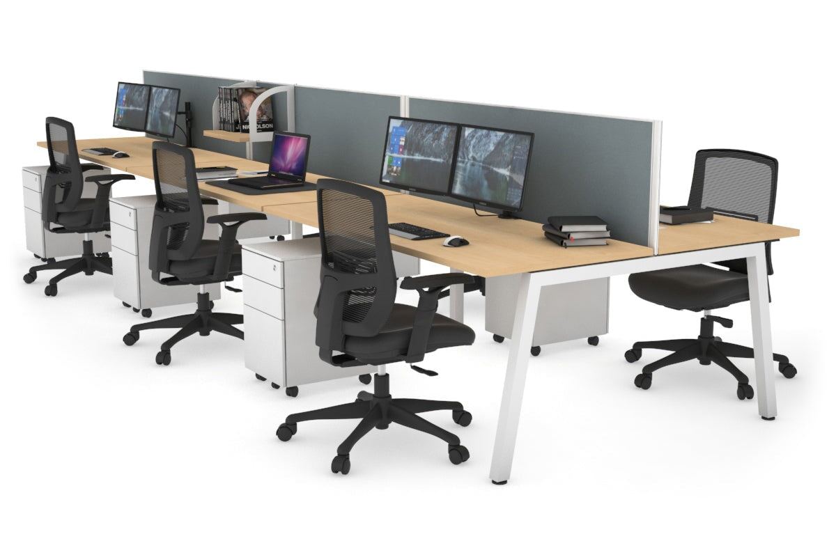 Quadro 6 Person Office Workstations [1200L x 700W] Jasonl white leg maple cool grey (500H x 1200W)