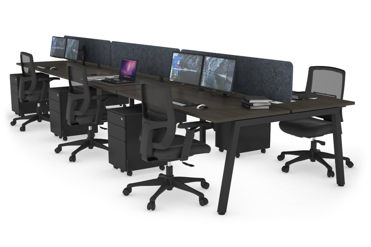 Quadro 6 Person Office Workstations [1200L x 700W] Jasonl black leg dark oak dark grey echo panel (400H x 1200W)