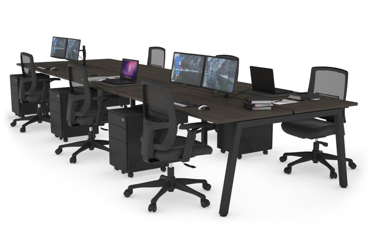 Quadro 6 Person Office Workstations [1200L x 700W] Jasonl black leg dark oak none
