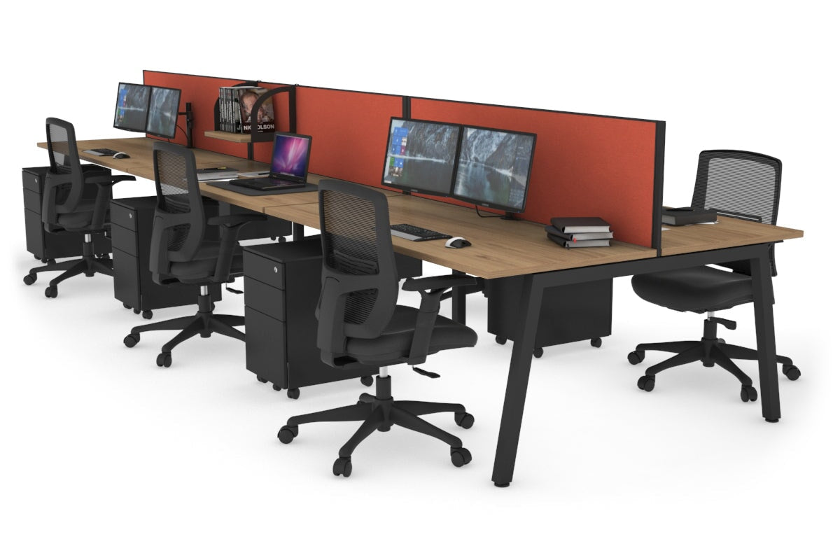 Quadro 6 Person Office Workstations [1200L x 700W] Jasonl black leg salvage oak orange squash (500H x 1200W)
