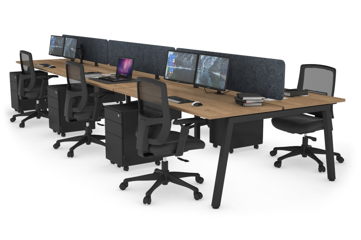 Quadro 6 Person Office Workstations [1200L x 700W] Jasonl black leg salvage oak dark grey echo panel (400H x 1200W)