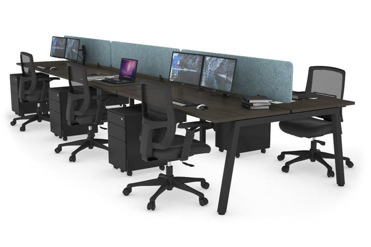 Quadro 6 Person Office Workstations [1200L x 700W] Jasonl black leg dark oak blue echo panel (400H x 1200W)