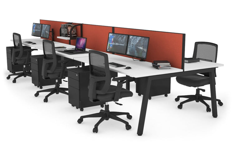 Quadro 6 Person Office Workstations [1200L x 700W] Jasonl black leg white orange squash (500H x 1200W)