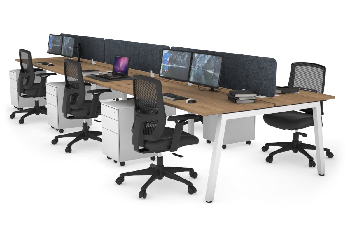 Quadro 6 Person Office Workstations [1200L x 700W] Jasonl white leg salvage oak dark grey echo panel (400H x 1200W)