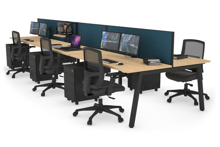 Quadro 6 Person Office Workstations [1200L x 700W] Jasonl black leg maple deep blue (500H x 1200W)