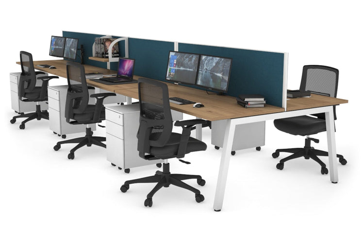 Quadro 6 Person Office Workstations [1200L x 700W] Jasonl white leg salvage oak deep blue (500H x 1200W)