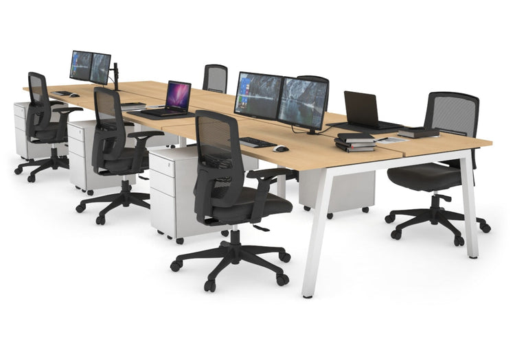 Quadro 6 Person Office Workstations [1200L x 700W] Jasonl white leg maple none
