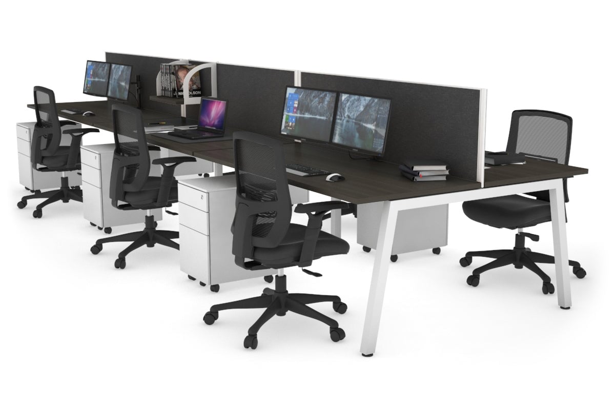 Quadro 6 Person Office Workstations [1200L x 700W] Jasonl white leg dark oak moody charcoal (500H x 1200W)