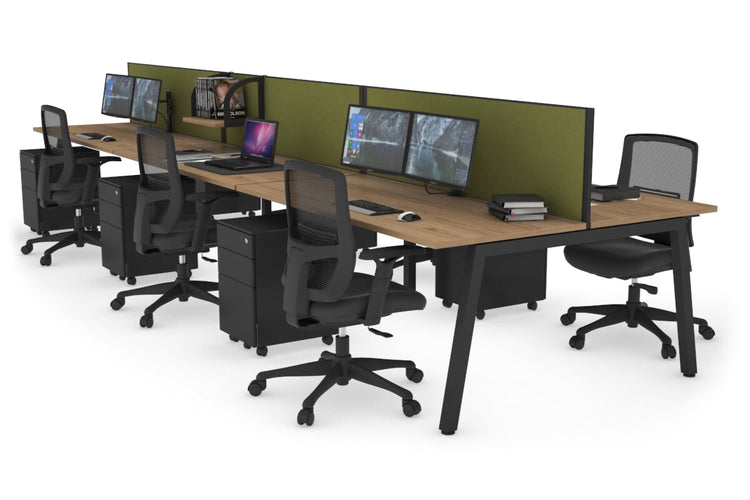 Quadro 6 Person Office Workstations [1200L x 700W] Jasonl black leg salvage oak green moss (500H x 1200W)