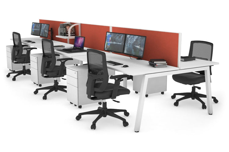 Quadro 6 Person Office Workstations [1200L x 700W] Jasonl white leg white orange squash (500H x 1200W)