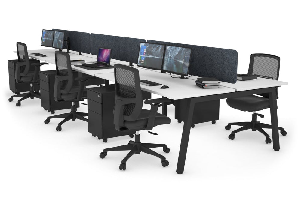 Quadro 6 Person Office Workstation [1200L x 700W]-black leg white dark grey acoustic panel (400H x 1200W)