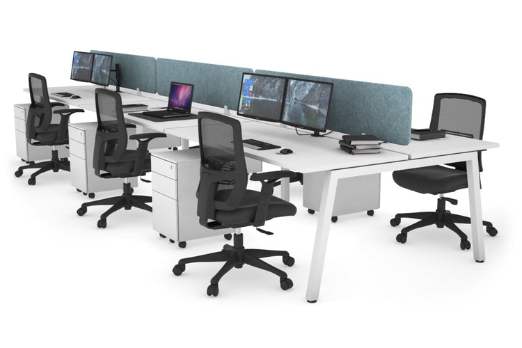Quadro 6 Person Office Workstations [1200L x 700W] Jasonl white leg white blue echo panel (400H x 1200W)