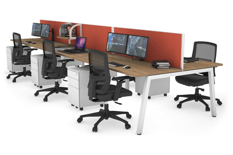 Quadro 6 Person Office Workstations [1200L x 700W] Jasonl white leg salvage oak orange squash (500H x 1200W)