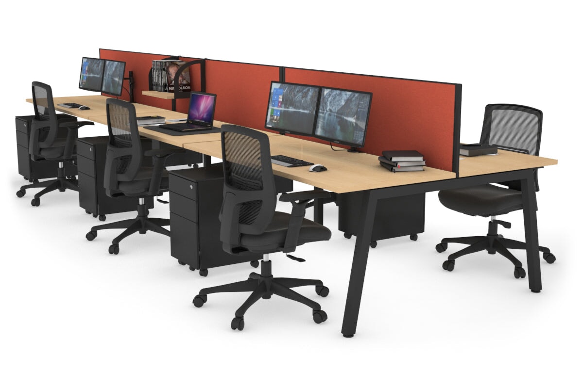 Quadro 6 Person Office Workstations [1200L x 700W] Jasonl black leg maple orange squash (500H x 1200W)